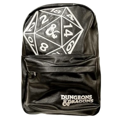 Image of William Lamb Dungeons &amp; Dragons Black Faux Leather Backpack Featuring Dice Design