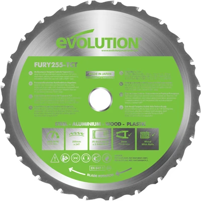 Image of Evolution Power Tools FURY Multi Purpose TCT Circular Saw Blade 255 x 25.4mm 24T EVLF255MULTI