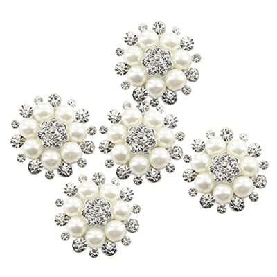 Image of sharprepublic 5Pcs/set Diamante Rhinestone Pearl Flower Decorative Shank Button for Sewing on Clothing Costume Bag 30mm