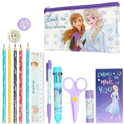 Image of Disney Girls Pencil Case and Stationery Set, School Supplies Gifts for (Purple Frozen)
