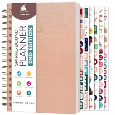 Image of Clever Fox Planner 2nd Edition Spiral Colorful Weekly &amp; Monthly Goal Planner, Time Management Productivity Organizer, Undated (Rose Gold)