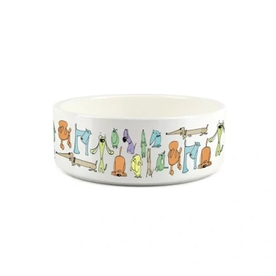 Image of Small Ceramic Pet Bowl Cartoon Dogs White Food Water Dish For