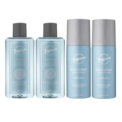 Image of Designer Fragrances Lite Blu Men&#039;s Bundle Each Package Includes 2 x 150ml Body Spray Deodorant Cans 250ml Shower Gels For Instant Freshness Long Lasting Smell Great Male Gift Sets