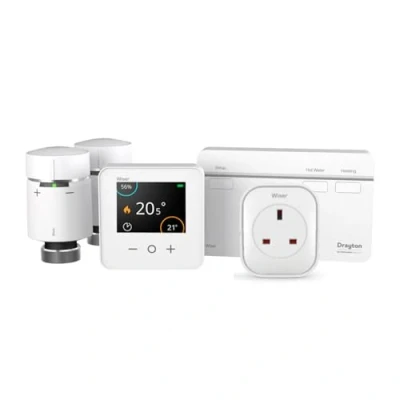 Image of Wiser By Drayton Smart Thermostat Heating Kit 1 with 2 x Radiator TRV + Plug for Combi Boiler Complete Control from Anywhere DIY Install