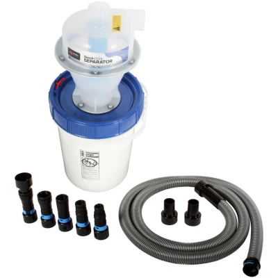 Image of Cen Tec Systems Quick Click Dust Collection Cyclone Separator Kit with 19l Plastic Bin and 3m Power Tool Hose for Workshop, Woodworking, Fine Debris Vacuum Extractor Filtration
