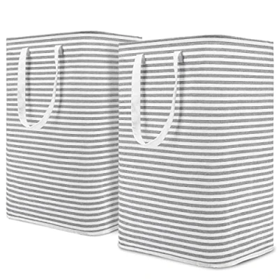 Image of DOKEHOM 80L [2 Pack] Freestanding Laundry Hamper with Handle, Collapsible Large Cotton Storage Basket for Clothes (Grey)