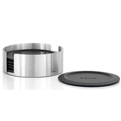 Image of blomus 63476 coasters, round, 6 pc LARETO, Black/Silver