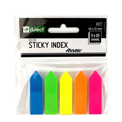 Image of D.RECT Adhesive Strips Page Markers Index Film Text PET 45x12mm 5x25 Pieces Arrows Perfect for Office, School and Home 30