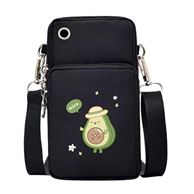 Image of FINDING CASE Avocado Printed Women Girls men Zipper Waterproof Nylon 3 Layers Crossbody Bags Wallet Cellphone Purse Shoulder Bag Wristlet Handbags Adjustable Strap (Avocado Hat)