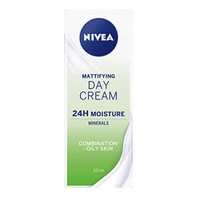 Image of NIVEA Oil Free Moisturising Day Cream (50 ml), Combination and Oily Skin Moisturiser, Mineral Infused Cream, Care Essentials