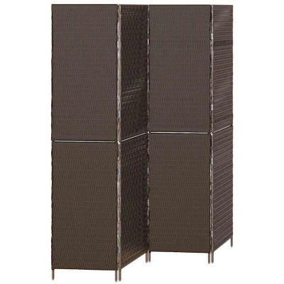 Image of vidaXL Room Divider 4 Panels Foldable Brown 195x180 cm Poly Rattan