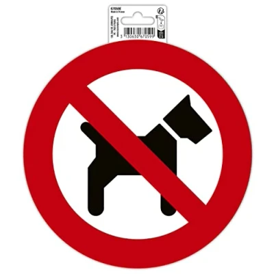 Image of Exacompta Ref. 67059E 1 round adhesive pictogram NOT FOR DOGS In non slip treated PVC vinyl Glossy finish Diameter: 20 cm Colours: red and white