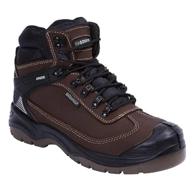 Image of Apache Men&#039;s Ranger Safety Hiking Boot Brown Size 12 UK Premium Leather Work Shoe Waterproof and Durable Steel Toe Cap Midsole Protection