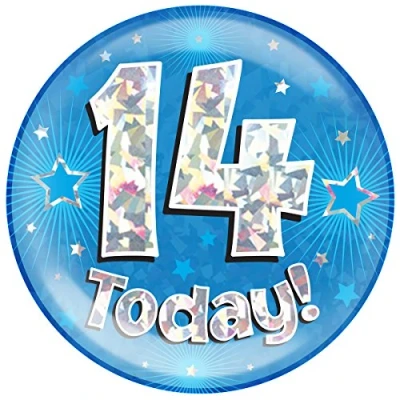 Image of OAKTREE UK 633469 6&quot; Jumbo Badge 14 Today Blue Holographic Cracked Ice