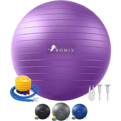 Image of ROMIX Exercise Ball, 55cm 65cm 75cm Anti burst Extra Thick Birthing Pregnancy Ball with Pump, Fitness Swiss Gym Yoga for Labour Stability Pilates Balance Workout Physical Therapy Home