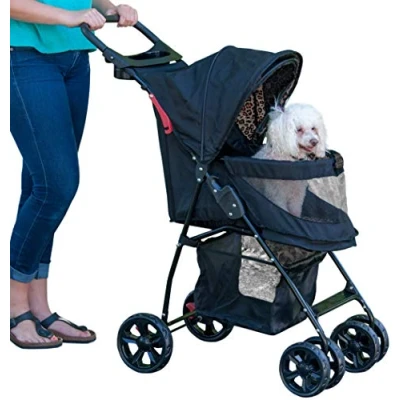 Image of Pet Gear No Zip Happy Trails Lite Stroller for Cats/Dogs, Zipperless Entry, Easy Fold with Removable Liner, Safety Tether, Storage Basket + Cup Holder, 4 Colors