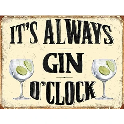 Image of Shawprint IT&#039;S GIN O CLOCK RETRO METAL TIN BAR SIGN SHABBY CHIC (150MM X 200MM (6&quot; 8&quot;))