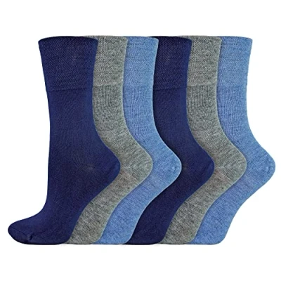 Image of IOMI 6 Pack Ladies Diabetic Bamboo Socks Extra Wide Seamless Loose Non Elastic for Women (4 8, Blue)