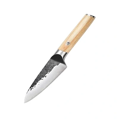 Image of MITSUMOTO SAKARI Professional Kitchen Small Chef Knife, 4.5 inch High Carbon Stainless Steel Classic Fruit Japanese Hand Forged Paring Knife (Pakkawood Handle)