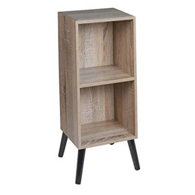 Image of URBNLIVING Wooden Storage Cube Bookcase Scandinavian Style Legs Unit (Antique Oak Bookcase, Black Legs)