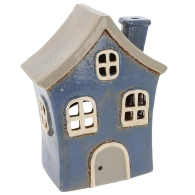 Image of Shudehill Giftware Village Pottery Quirky House Tealight Holder Pale Blue &amp; Tall (Tall Blue)