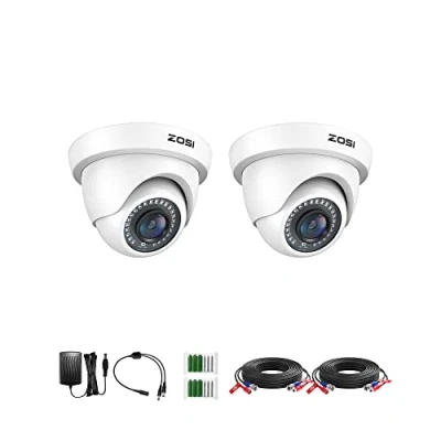 Image of ZOSI 2 Pack 1080P HD TVI Security Camera Outdoor 80ft IR Night Vision, IP66 Weatherproof, 2MP CCTV Surveillance Dome Cameras for 720P/1080N/1080P/5MP/4K AHD CVI Analog DVR Systems(White)