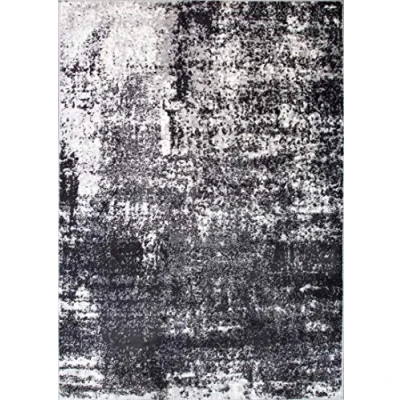 Image of Modern Monochrome Black and White Distressed Rug Ombre Plush Soft Affordable Graphite Textured Abstract Living Room Area Bedroom Hallway Rugs 190cm x 280cm