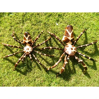 Image of Thai Gifts Wooden Spider Carving Hand Carved Walking Tarantula Set of 2 40cm &amp; 60cm