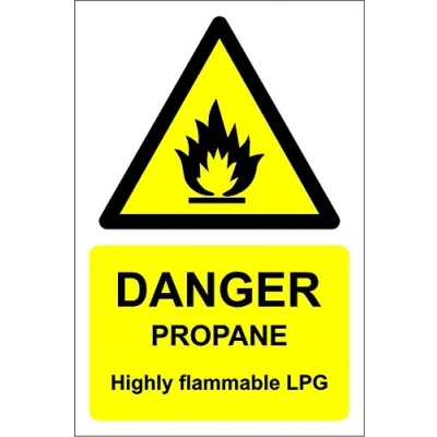 Image of Danger propane highly flammable safety sign 1.2mm Rigid plastic 200mm x 150mm