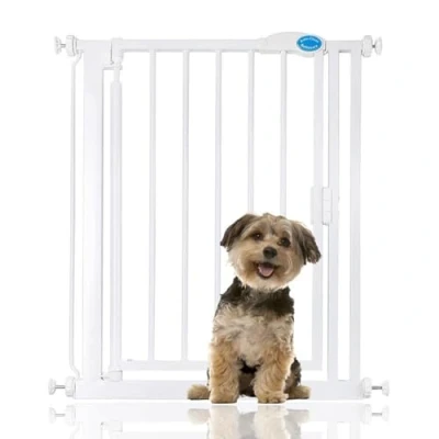 Image of Bettacare Auto Close Pet Gate, 68.5cm 75cm, White, Narrow, Narrow Pressure Fit Stair Gate for Dog &amp; Puppy, Safety Barrier Doors Hallways and Spaces, Easy Installation