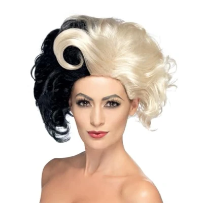 Image of Smiffys Deluxe Evil Madame Wig, Black &amp; Blonde, Halloween Fancy Dress Accessory, Zombie Up Wigs