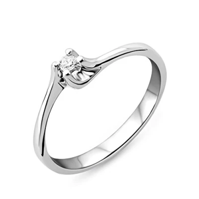 Image of Miore Solitaire ring 4 prongs in 9 kt white gold 375/1000 with a briljant cut diamond of 0.04 ct
