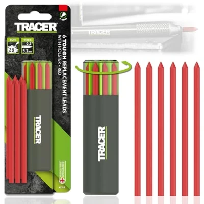 Image of Tracer Tough Construction Pencil Replacement Leads Set Red, 6 x 5.2mm. High Visibility Red Graphite for the Pencil. of refills
