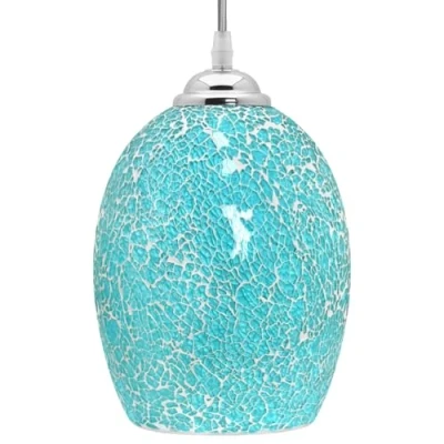 Image of Crackle Blue Glass Pendant Light Retro Flatten Globe Mosaic Ceiling Lamp Shade Hanging K420