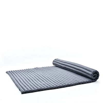Image of Leewadee Foldable Floor Mattress Japanese Roll Up Futon Trifold Tatami Mat Guest Bed Camping Thai Massage Mat, Kapok Filled, 190 x 145 cm, Anthracite
