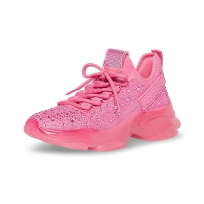Image of Steve Madden Women&#039;s Maxima Sneaker, Pink Rhinestone, 9 UK