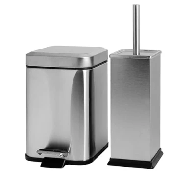 Image of Brushed Steel Square Toilet Brush &amp; Bin Set By Harbour Housewares