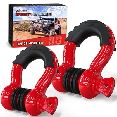 Image of Nilight 2 Pack 3/4&quot; D Ring Shackle 4.75 Ton (9500 Lbs) Capacity with 7/8&quot; Pin Heavy Duty Off Road Recovery Isolators &amp; Washer Kit for Jeep Truck Vehicle, Red (90053B)