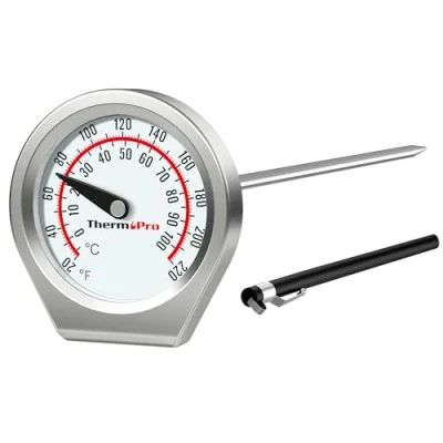 Image of ThermoPro Dial Instant Read Meat Thermometer for Cooking, Grill Food with Glass Lens, Portable Kitchen 13cm Stainless Steel Probe Liquid, Steak, Turkey Temp Checking