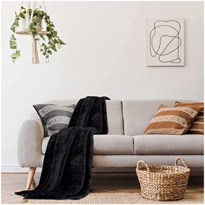 Image of GC GAVENO CAVAILIA Fleece Throw Blanket, Washable Plush Sofa Blankets, Fluffy Throws For Beds, Black, 200X240 Cm