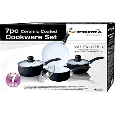 Image of New 7PC Black COOKWARE Set Saucepan Kitchen Non Stick Stainless Steel Ceramic
