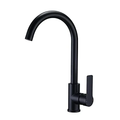 Image of Peppermint Black Kitchen Tap Single Lever Monobloc Matt Sink Taps for BauEdge Mixer Swan Neck 1 Hole