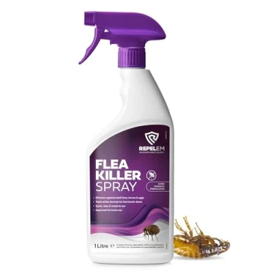 Image of REPELEM Flea Spray for The Home Professional Strength, Household Spray, Killer Home, Kills Fleas, Larvae &amp; Eggs, Eradicates Prevents Reinfestation, Large 1L