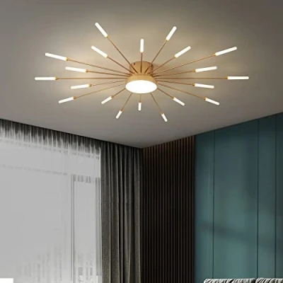 Image of Modern LED Ceiling Light,20+1 Heads Semi Flush Mount Gold Chandeliers Lighting for Bedroom Living Room Kitchen Dining Restaurant