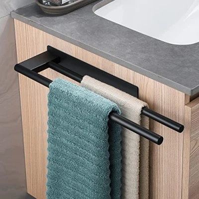 Image of Dvocel Stainless Steel Towel Holder, C Shape, Self Adhesive, Black, 39 cm, for Bathroom and Kitchen