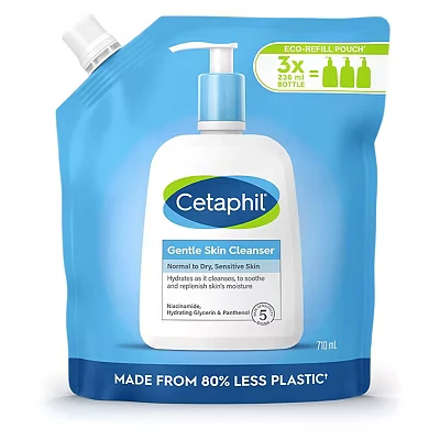 Image of Cetaphil Gentle Skin Cleanser Eco Refill Pouch, 710ml, Face &amp; Body Wash, for Normal to Dry Sensitive Skin, Soap Free with Niacinamide