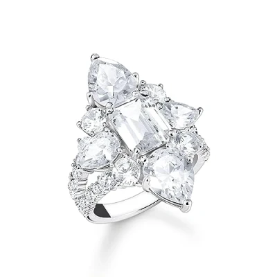 Image of Thomas Sabo Women Silver Cocktail Ring with White Zirconia in Different Sizes 925 Sterling TR2441 051 14