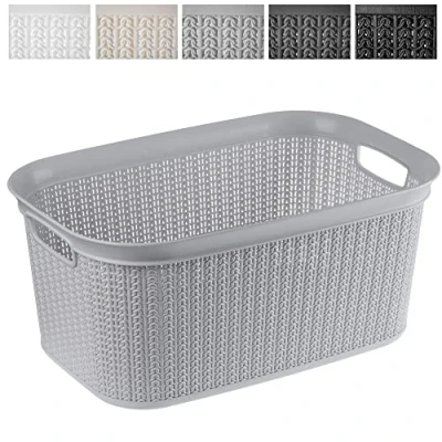 Image of KADAX Laundry Basket 27L, Plastic Washing with Handles for Bathroom and Room, Large Hamper Carrying Holding Clothes (Grey)