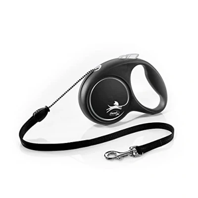 Image of Flexi Black Design Cord Medium 5m Retractable Dog Leash/Lead for dogs up to 20kgs/44lbs