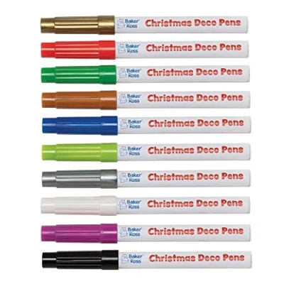 Image of Baker Ross FE832 Christmas Multi Purpose Deco Pens Pack of 10, Acrylic Markers for Kids Arts and Crafts Projects, Ideal Wood, Porcelain, Glass, Plastic Metal Painting Activities,Black